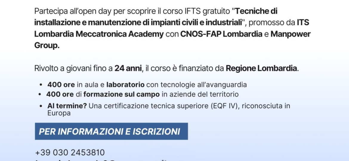 OPEN DAY TECNICO INSTALLAZIONE E MANUTENZIONE IMPIANTI CIVILI E INDUSTRIALI